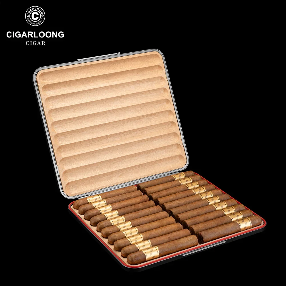 Portable Cigar Humidor Cedar Wood Liner Luxury Waterproof Seal Case Box Travel Storage Cigar Accessory Fit 20pcs Cigars CA-24HL