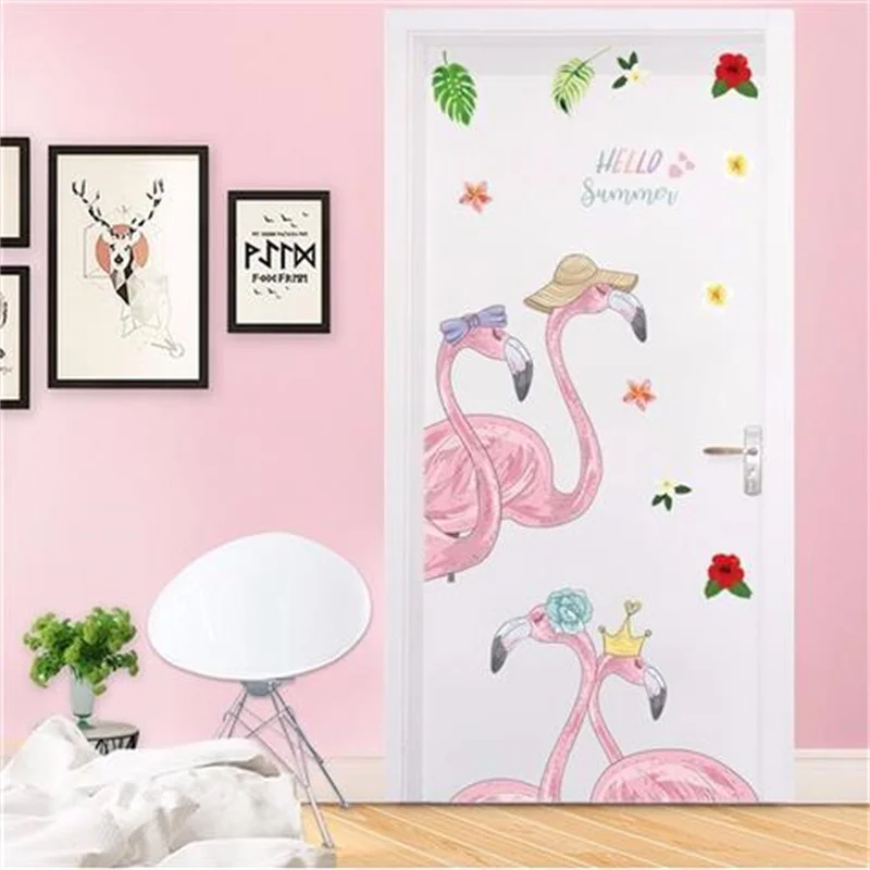 

Flamingos Feather Wall Sticker for Living Room Bedroom Girls Dormitory Ins Creative Warm Room Decoration Home Mural