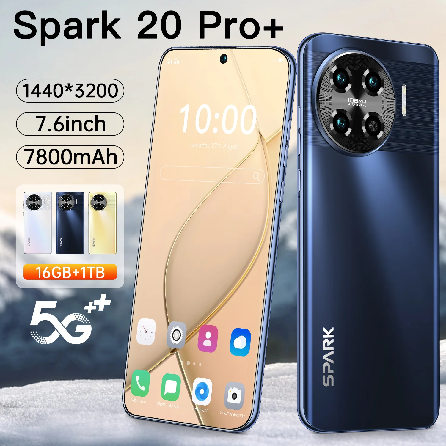 New Spark 20 Pro  Cross-border Mobile Phone 3 64 6.8incell Punch-hole Screen Real 4G Smart Trade