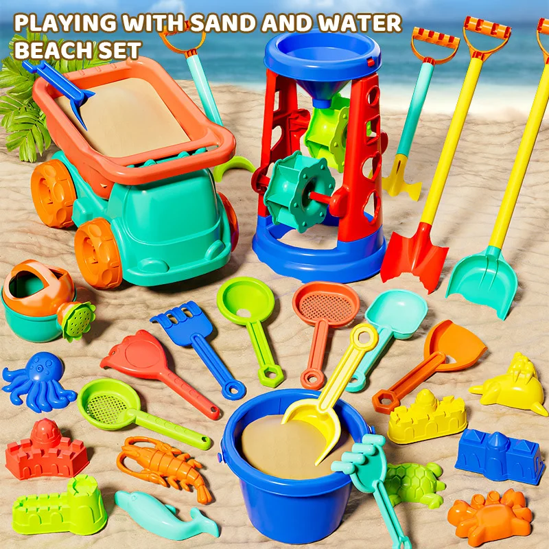 Beach Sand Toy Set 31-pieces Party Pool Sand Digging Beach water play shovels Game Set Outdoor Sand Play Tools for Kids Holiday