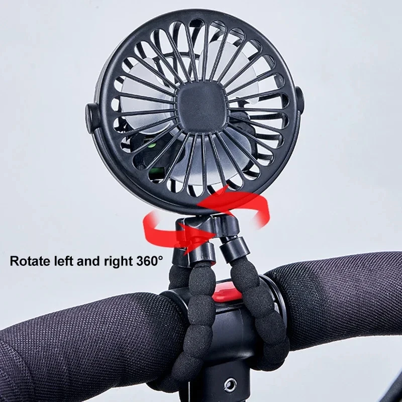 USB Rechargeable Octopus Multifunctional Mini Fan Fixable Small Fan Portable Desktop for Baby Stroller Bicycle with Soft Wind