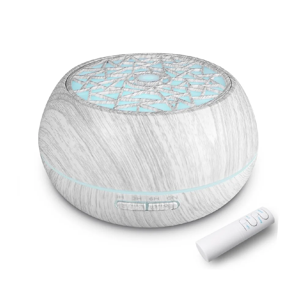 2025 New 550ml Wood Grain Aroma Diffuser, 7-Color LED, Remote Control, 6 Therapeutic-Grade Oils, Ultrasonic Home Humidifier