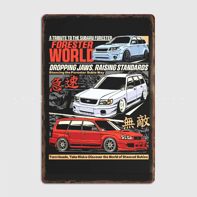 

JDM Car Forester World Racing CAR Poster Metal Sign CAR Club Custom Bar Bedroom Indoor Posters Home Wall Decor Room Decoration