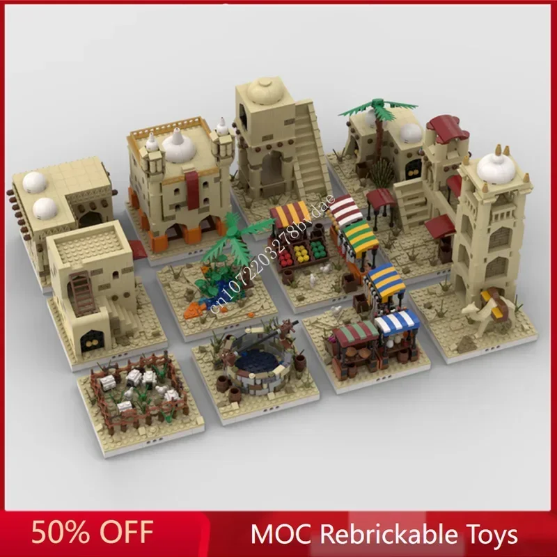 MOC-décennie s de Construction Modulaires, Village du Désert, Ville, Vue sur la Rue, Modèle de Briques Technologiques, Bricolage Créatif, Assemblage de Jouets, Cadeaux, 3957 Pièces