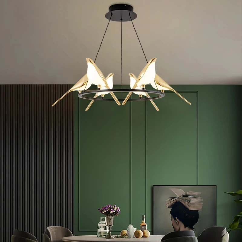 Remote Modern Magpie Bird LED Wall Lamps Parlor Bar Bedside Hanging Pendant Light Fixture Rotatable Room Foyer Sconce Chandelier