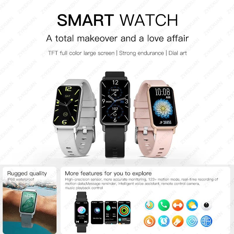 لنظام أندرويد IOS سوار ذكي النساء Smartwatch الرجال معدل ضربات القلب الأكسجين في الدم مقاوم للماء الرياضة الذكية الفرقة ساعة للسيدات + هدية #2