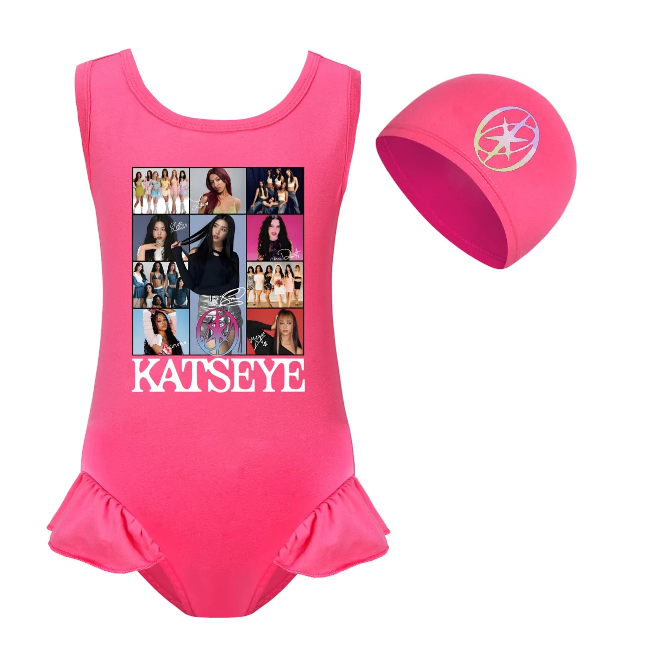 KATSEYE Swimwear Kids 2026 Summer Swimsuit Baby Girls  – 2-in-1 One-Piece Bodysuit for Children Holiday Beachwear Bathing Suit