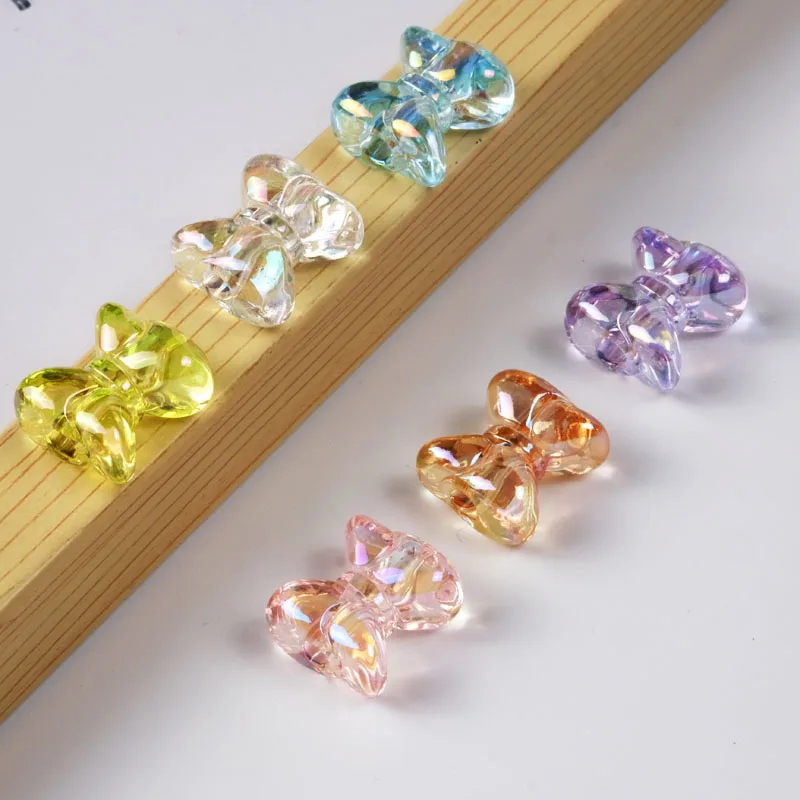 Wholesale 100pcs 16*14mm Plastic Transparent AB Colors Ribbon Knot Tie Bow Shape Acryilc Jewelry Beads Fit Girls Necklace Decor