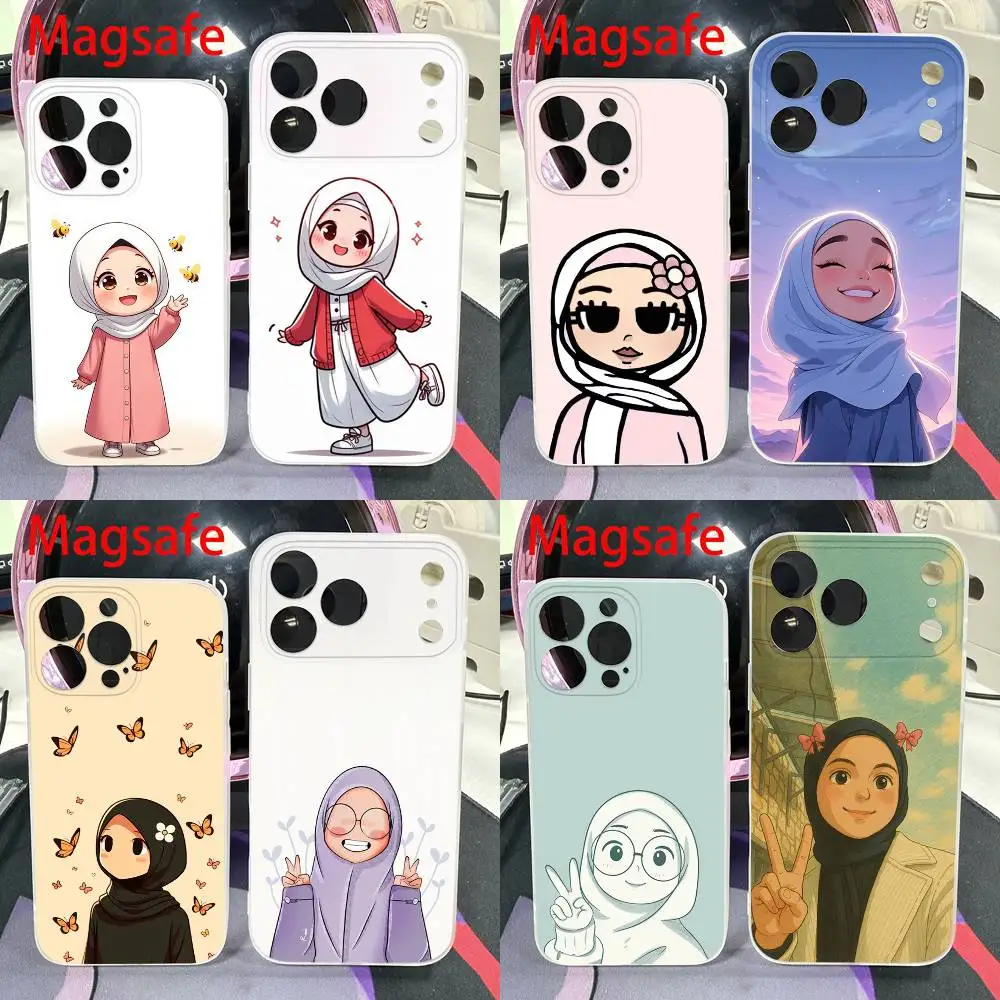 

Muslim Arabic Hijab Girl Phone Case For iPhone 14,16,15,11,13,17,12,Air,Mini,Plus,E,Pro,Max Magnetic Magsafe Frosted Cover