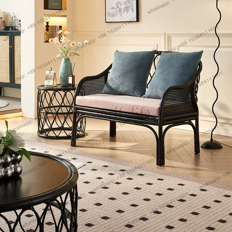 Nordic style full vine double small sofa rattan sofa B & B cross-border