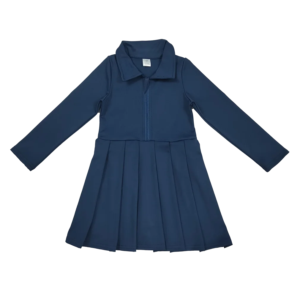 

Оптовая продажа, детская юбка с длинными рукавами, платье на молнии для маленьких девочек, одежда для йоги, активная одежда для маленьких девочек, темно-синие платья, одежда