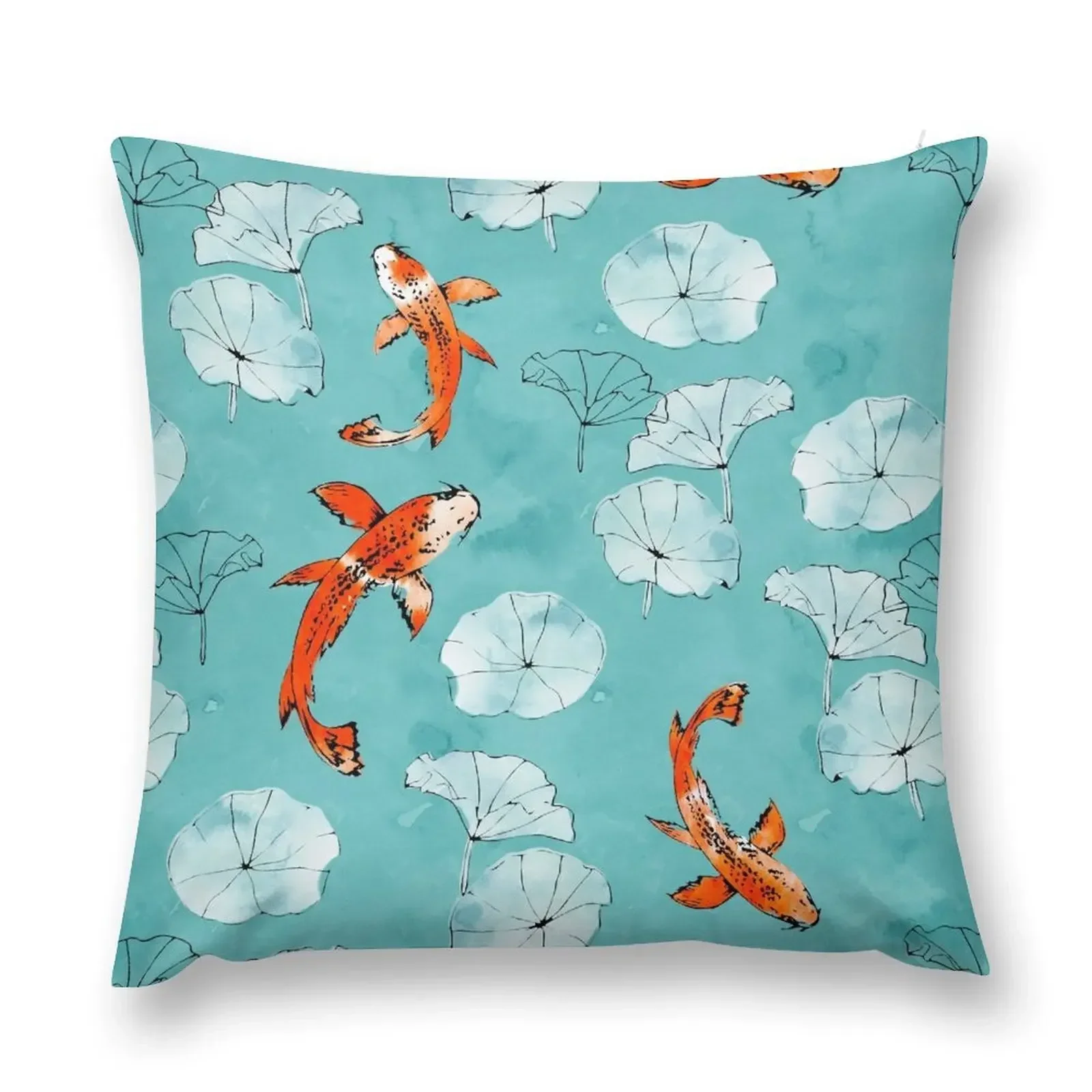 

Waterlily koi in turquoise Throw Pillow Pillowcase Cushion Sofa Covers bed pillows pillow