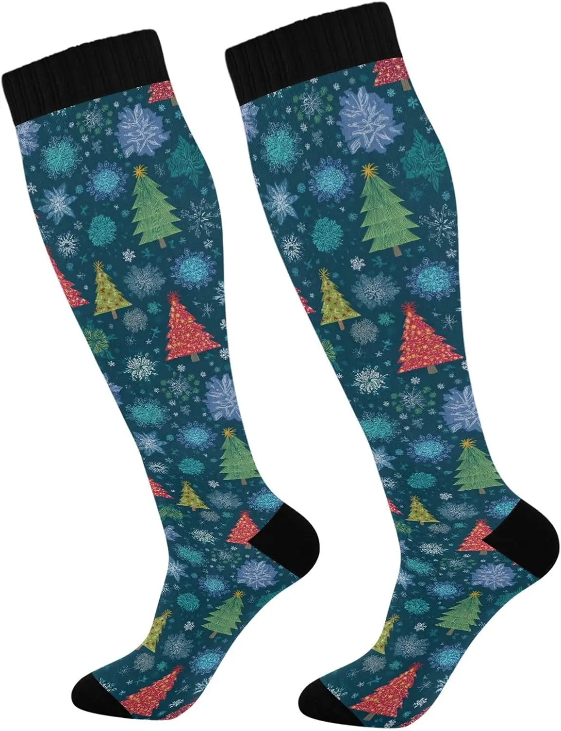 Blue Christmas Tree Snowflakes Compression Socks for Women and Men Circulation Long Socks for Athletic Running One Size