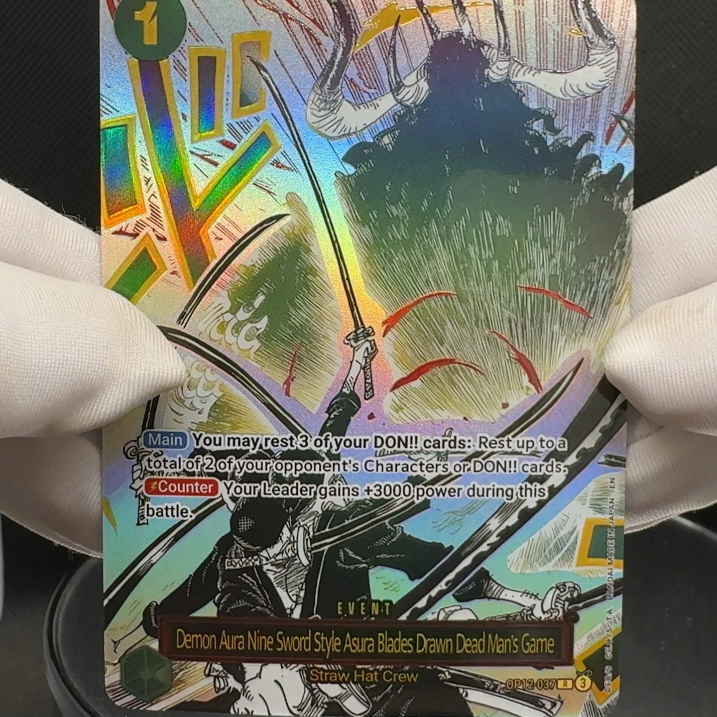 One Piece TCG OPCG English Dead Man Game Card Grean Zoro Event OP12-037 Textured Foil Card Anime Collectible Cards view 5