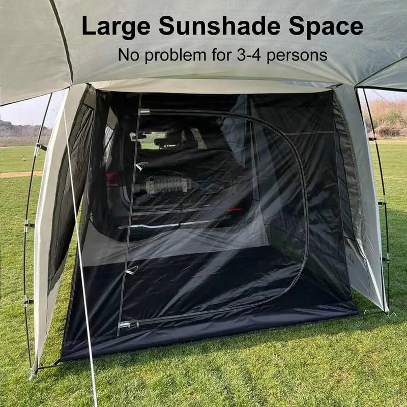 Car Rear Tent Awning With Mesh Car Tailgate Tents With Rainfly Portable UV-proof Camping Shelter With Netting Roof Top Tent