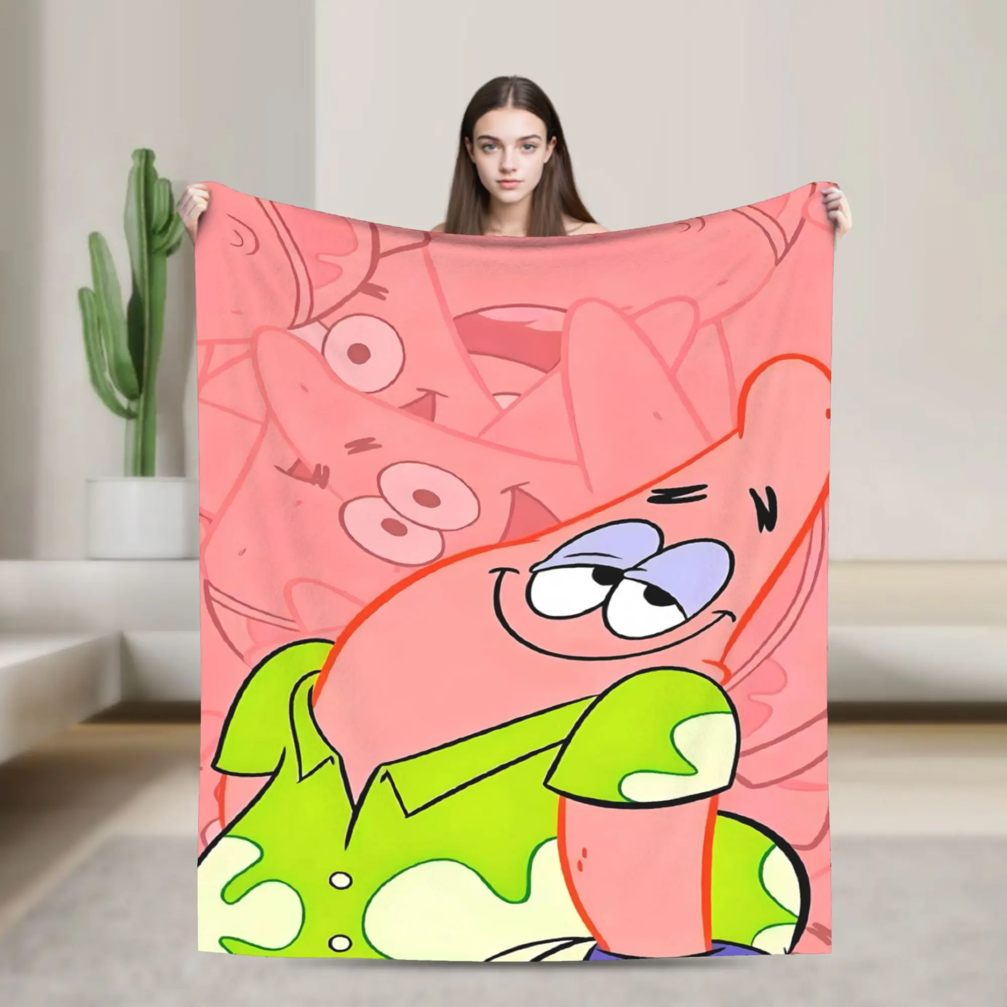 SpongeBobs Soft Pink Solo Patrick Art Blanket Quality Soft Warm  Bedding Throws Winter Girls Boys Home Decor Bedspread