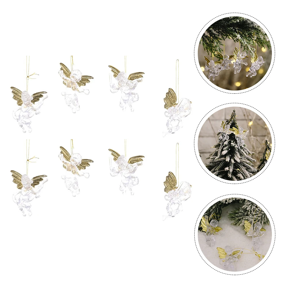 

8Pcs Christmas Tree Angel Pendants Transparent Xmas Hanging Decorations Christmas Party Ornaments Holiday Decor