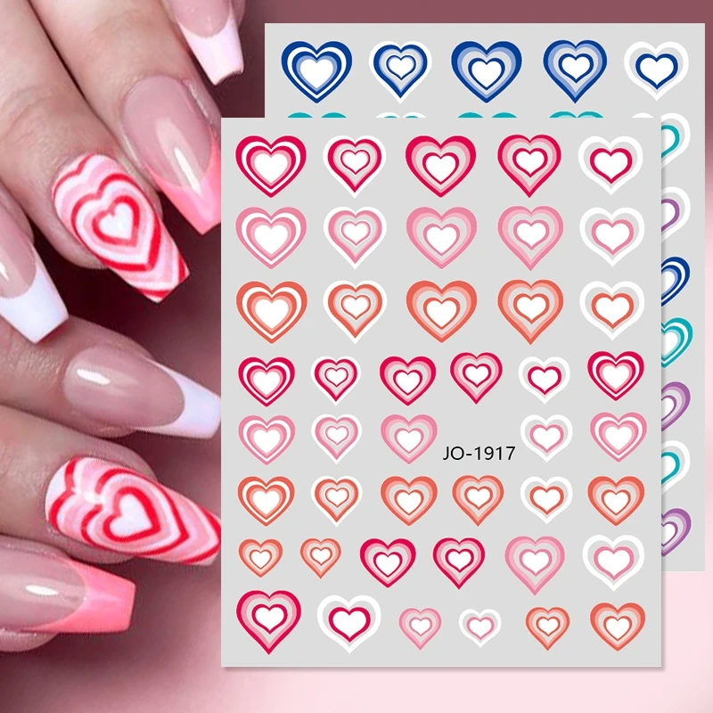 3D Gradient Love Heart Nail Art Sticker Self-adhesive Pink/Blue Heart Transfer Decal DIY 6Pcs/set Peach Heart Manicure Slider NK