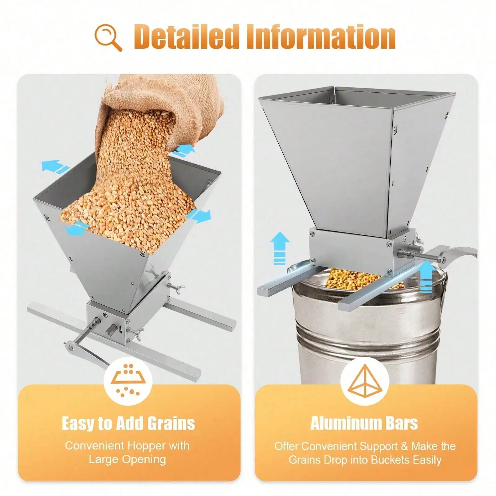 4L/1.06gal ทั้ง Grain Mill เครื่องบดโปรเซสเซอร์อาหาร Superfine ขนาดใหญ่คู่มือผงเครื่องสแตนเลสมอลต์ข้าวโพดเครื่องบดอาหาร
