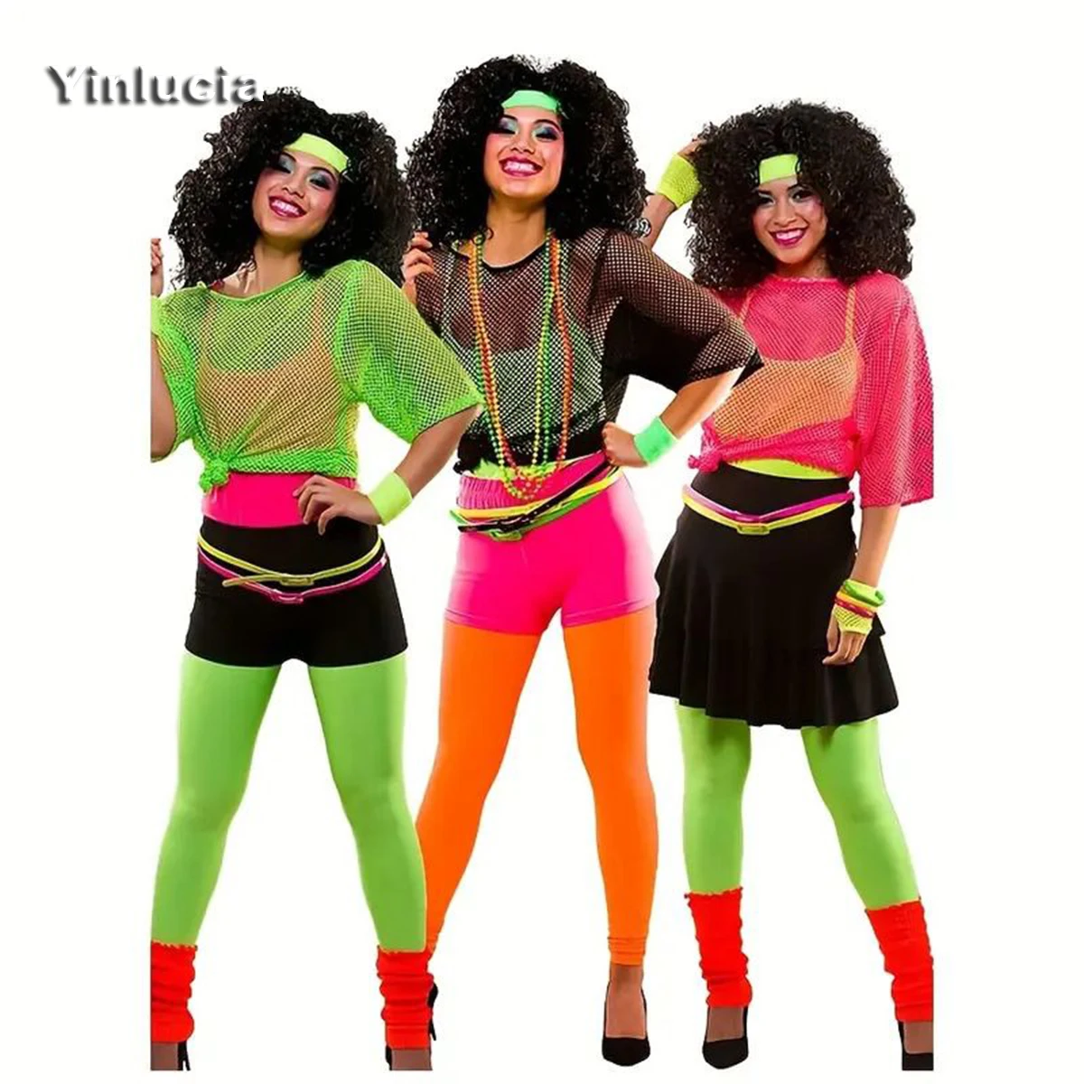 Carnival 1980s Retro Tee Sexy Mesh Tops Women Blouses Party Focus Fluorescent Color Hot Babes Loose Lined Pullover Street Wear