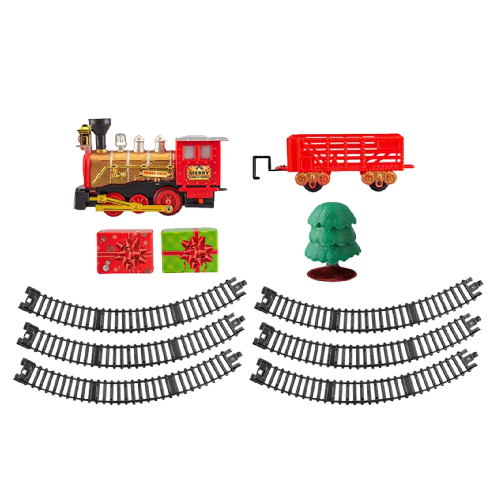 Set Kereta Mainan Natal Lokomotif dan Gerbong Kotak Hadiah untuk Anak Laki-laki Perempuan