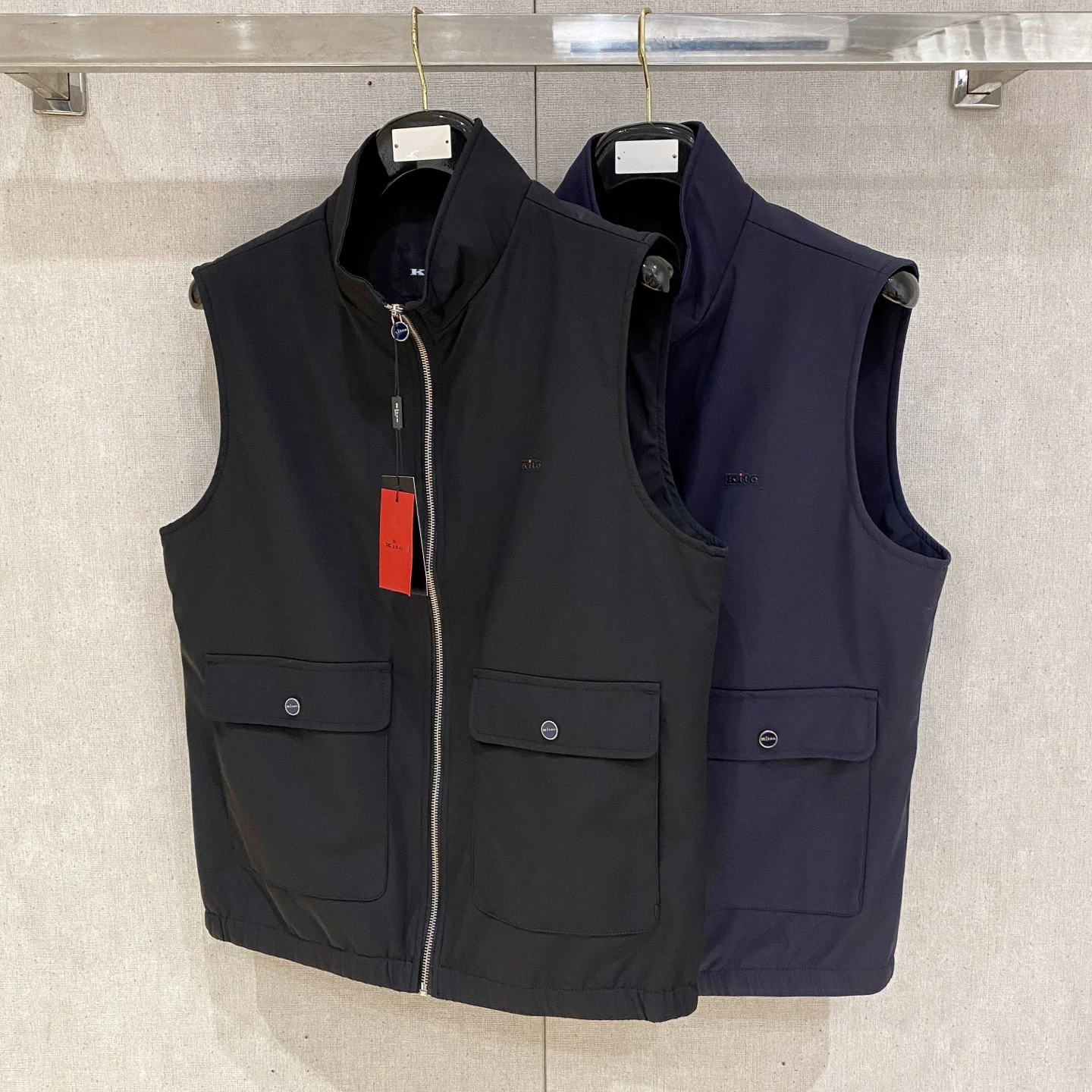 

Kiton ранняя осень новая деловая однотонная универсальная повседневная мужская куртка-жилет с карманом и воротником-стойкой