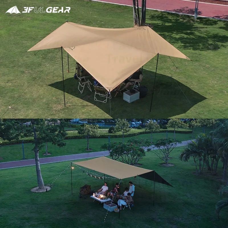 3F UL GEAR Camping Canopy 210D Titanium Black Square Canopy Sun Shelter Outdoor beach Travel Awning Waterproof PU5000mm+ Tarp