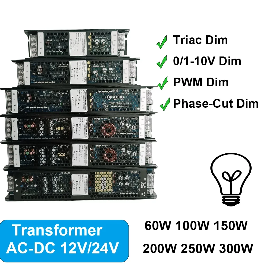 Imagem -02 - Triac Regulável Led Driver Dc12v 24v 60w300w Triac & 010v Escurecimento 5in1 Fonte de Alimentação Transformador de Iluminação ac 220v 110v