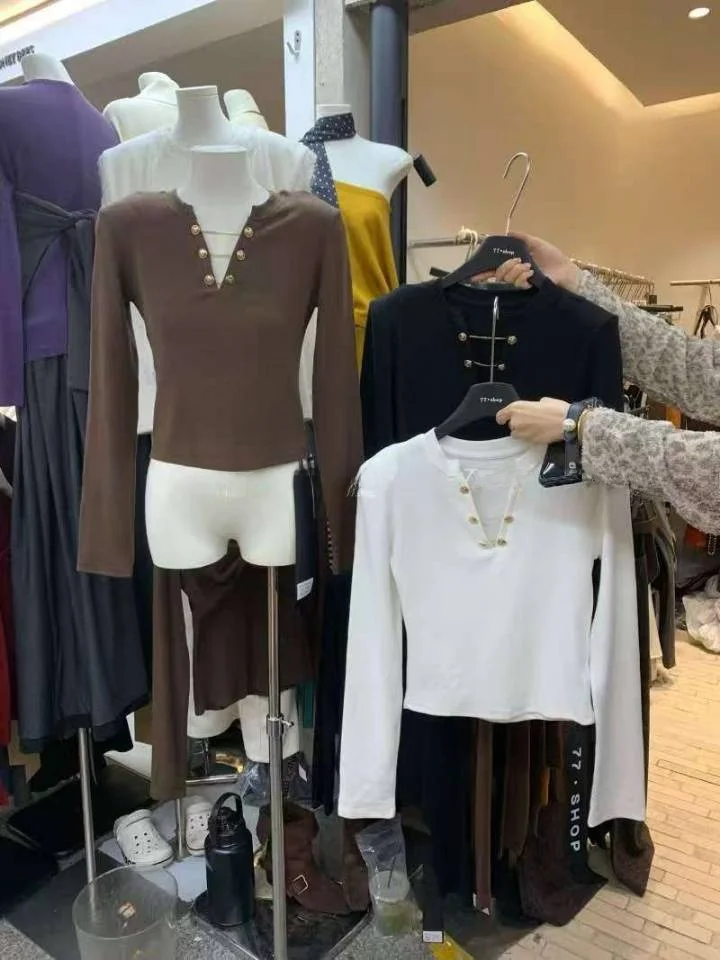 

Футболка Slim Fit V-Ne Fce Lined Long Sve ort, женская футболка Sle Commute Faion, корейская версия, хлопок, удобная, мягкая