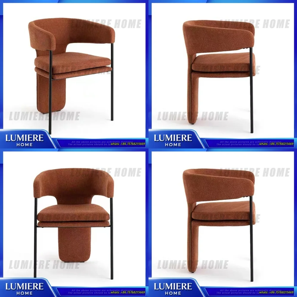 

Modern Fabric Dining Chair with Wooden Arms Minimalist Backrest Chair for Cafe Hotel Living Room Comfortable Lounge Seating