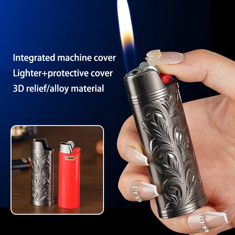 Creative Large Tangcao Metal Lighter Set BIC Bick J6 Set Shell Gas Lighter Compact and Portable