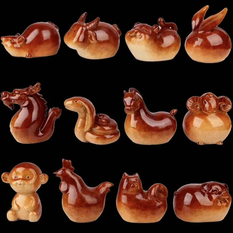 CopperZodiacFigurines:PaintedCartoonMouse,Cow,Tiger,Rabbit,Dragon,Snake,Horse,Sheep,Monkey,Chicken,Dog,Pig-Cut