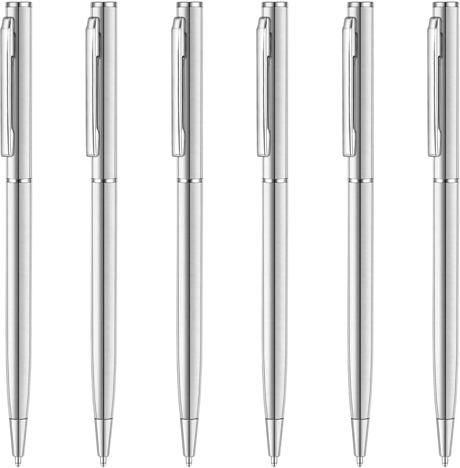 6 Pack Slim Stainless Steel Retractable Ballpoint Pens, Nice Gift for Business Office Students Teachers Wedding Christmas, Mediu