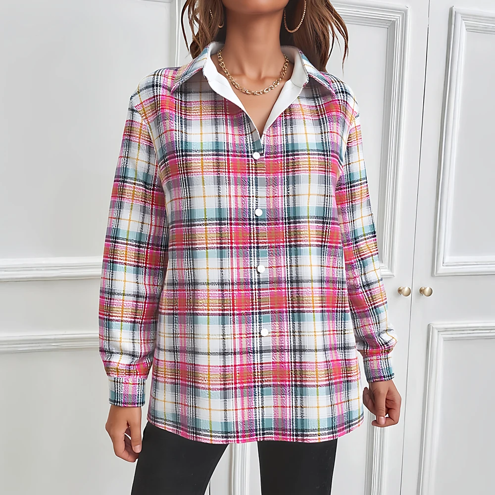 

Mia Muse Autumn Shirts 2025 Women's Chic Plaid Long Sleeve Shirt Collar Button Through Basics Shirts