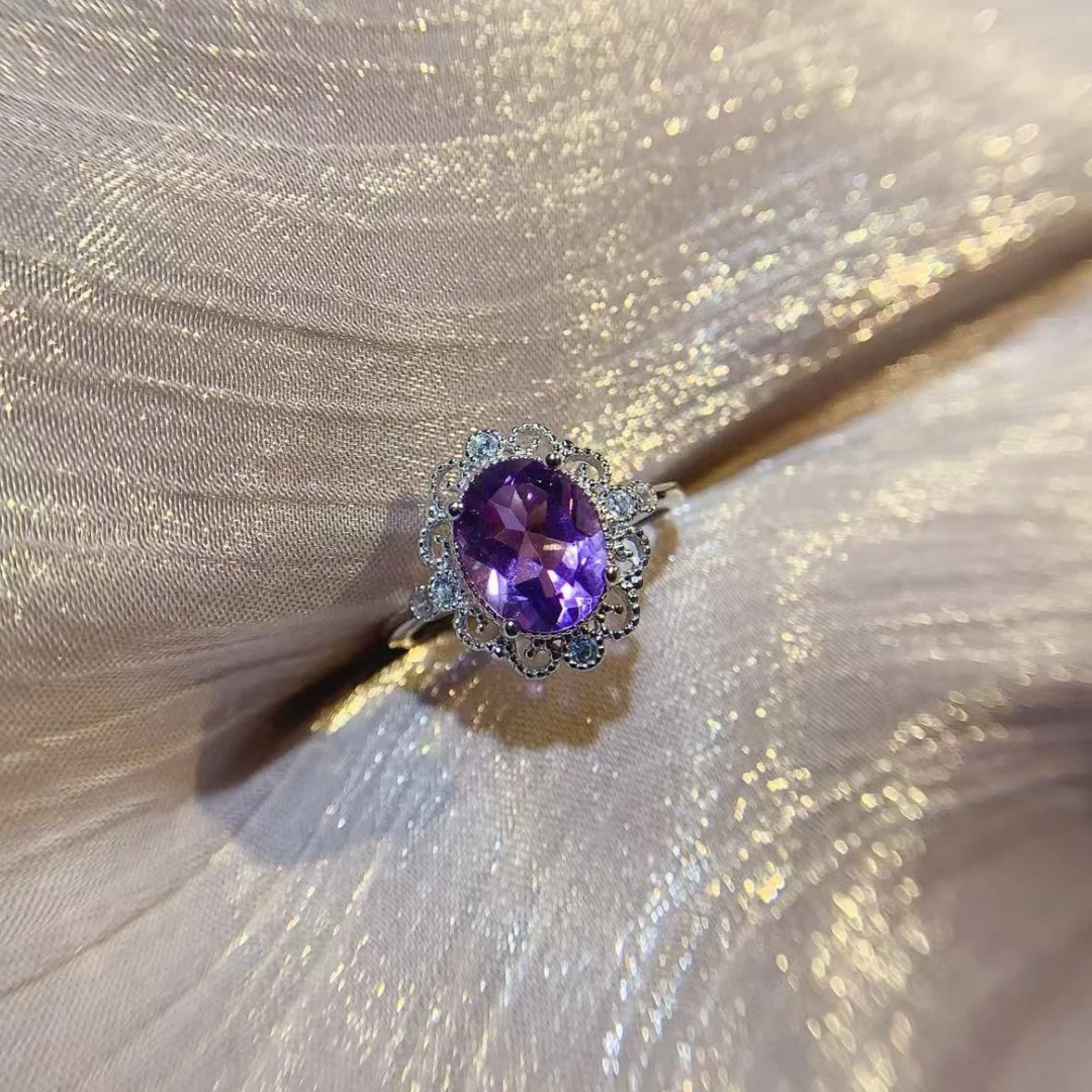

Delicate Premium Natural Amethyst Ring S925 Pure Silver Modern Fashion Jewelry Shining Accessory