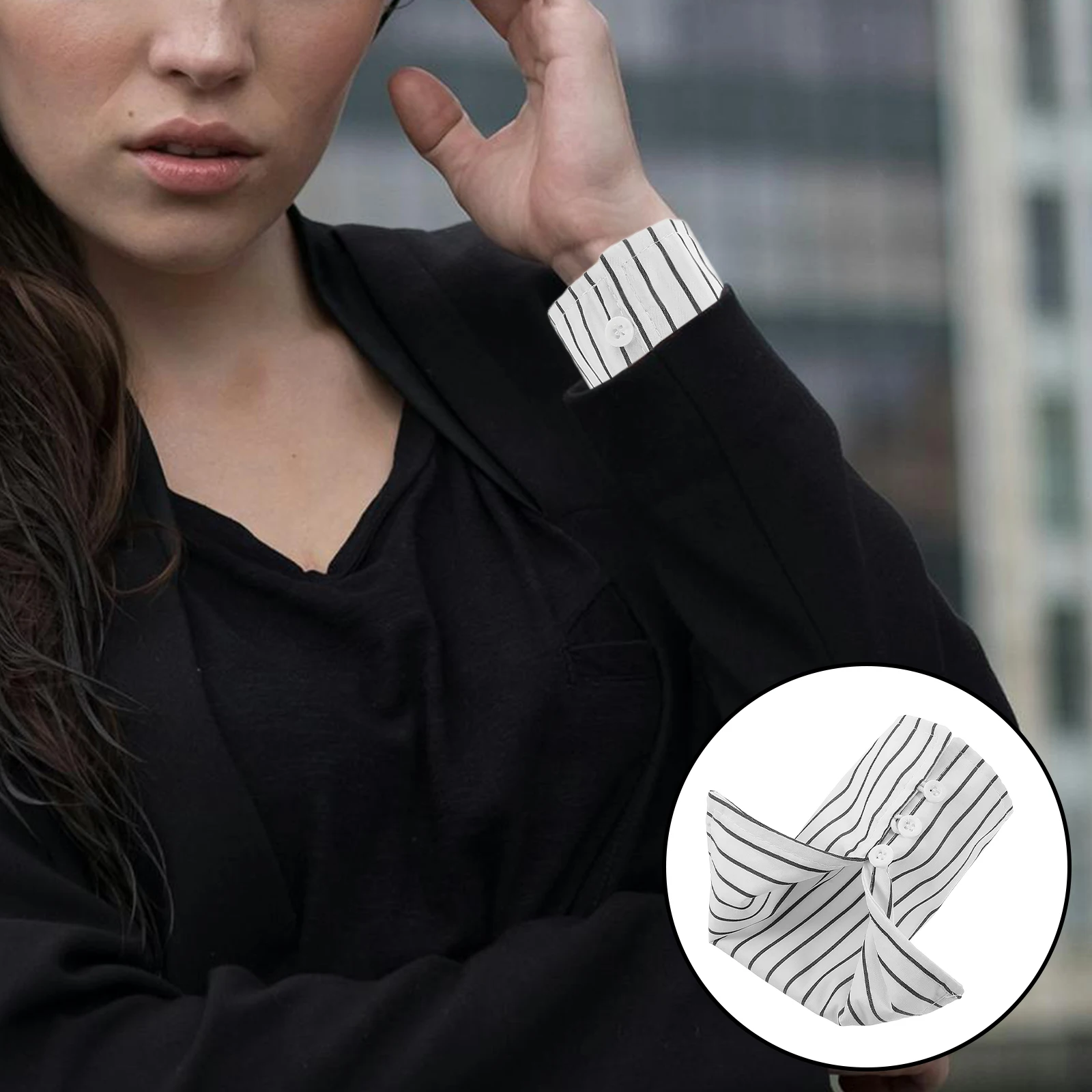 

White Striped Cuffs Detachable Shirt Sleeves Decorative Wrist Cuffs Women Men Polyester Cotton Elastic Design Commuting Date