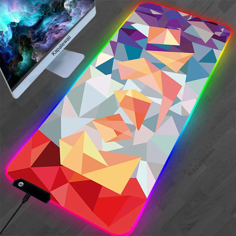 

Rgb Mouse Pad XXL Computer Keyboard Mouse Carpet Pad Gaming Accessories LED Light Gamer PC Desk Mat Colorful Geometric Mousepad