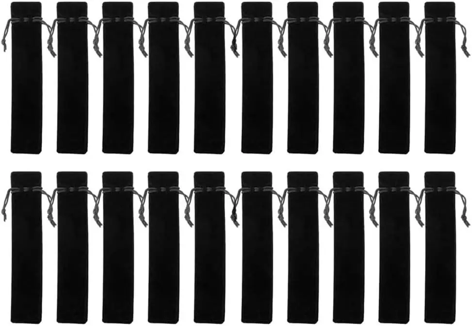 

20 Pcs Velvet Drawstring Pen Pouches - Single Pen Sleeve Holder, Black