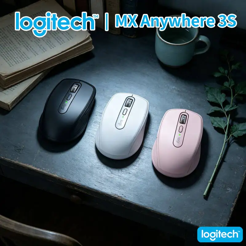 Compact Logitech MX Anywhere 3S Mouse - 8K DPI Darkfield, Hyper-Scroll, Silent Click, Office for Retail Task