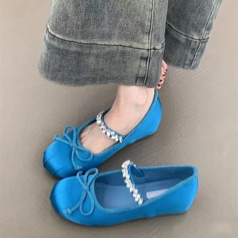Frühling Herbst Neue Schmetterlingsschleife Bequeme Lässige Damenschuhe Modische Runde Zehen Sexy Strass Flache Loafer