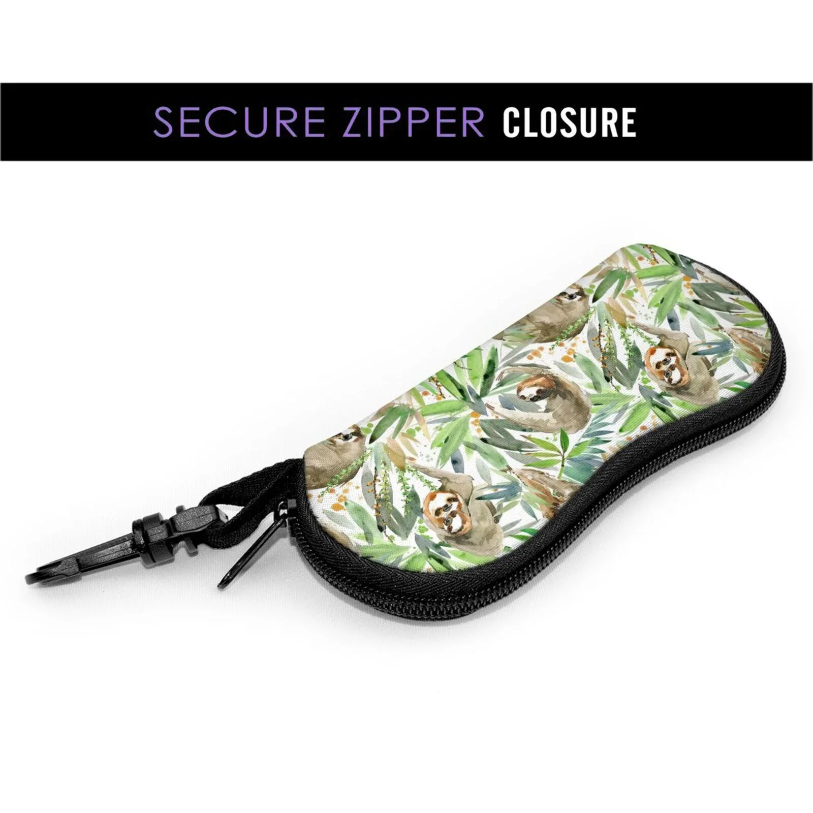 Sloth And Tropical Plant Soft Sunglasses Case for Women Men Portable Neoprene Zipper Eyeglass 