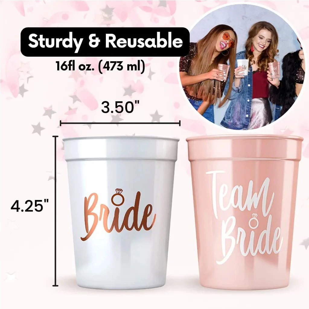 1/6Pcs Rose Gold Team Brides Plastic Drinking Cups Bachelorette Party Bridal Shower Gift Hen Party Decoration Wedding Supplies