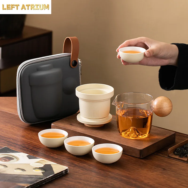 CeramicTeapot Set Kung Fu Tea Set Outdoor Portable Travel Tea Set Ceramic One Pot Four Cups Chinese Tea Ceremony Accessories