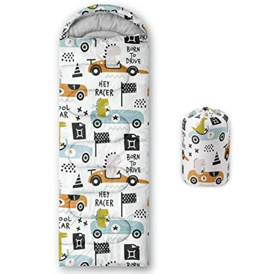 

Sleeping Bag for Boys Girls, Dinosaur Race Print-Lightweight Warm Portable Outdoor Indoor-Waterproof Cold Weather Resistant Sle