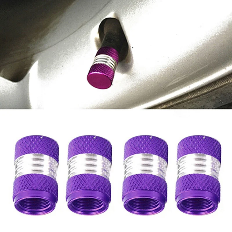 4PCS ALUMINUM METAL TIRE/RIM VALVE/WHEEL AIR PORT DUST COVER STEM CAP PURPLE