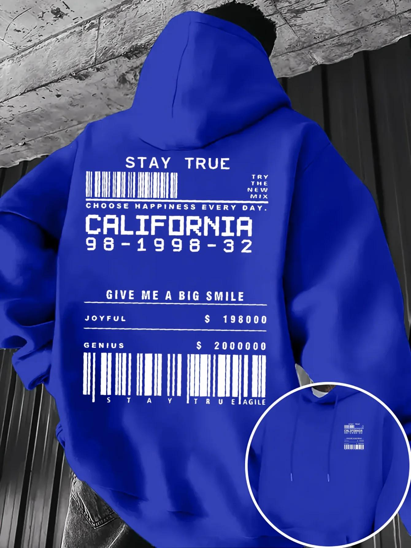 Men's Autumn/Winter Trendy Printed Hooded Sweatshirt Fleece Barcode Print Outdoor Loose Fit Comfortable Warm Breathable Hoodie