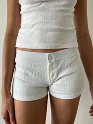 Eyelet Cotton Solid Home Boy Shorts Summer Three Buttons Patchwork Elastic Waist Straight Short Pant Sweet Cute Woman Underwear