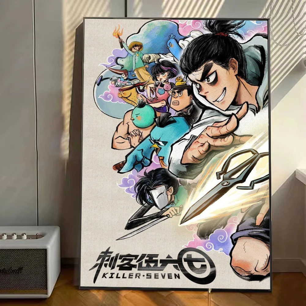 أنيمي مقص سبعة ورقة بيضاء ملصق ملصقات الفن جداريات حائطية ديكور لعبة غرفة ديكور الهدايا Kawaii HD اللوحة سيارات القط