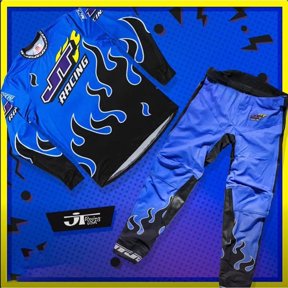 2026 جديد MX موتوكروس 90s الأزرق لهب جيرسي Jtracingusa طويلة الأكمام والسراويل الطويلة مزيج مجموعة الرجال سباق الدراجات البدلة