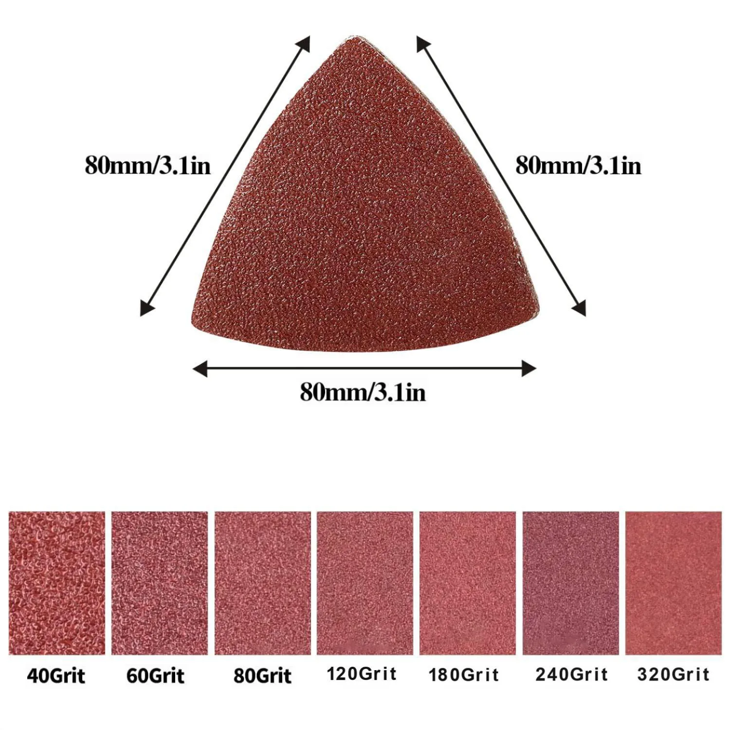 50pcs Triangular 80mm Oscillating Multi Tool Sand Pad With Hook and Loop Sandpaper Sheet 400-2000 Grits For Burr Grinding